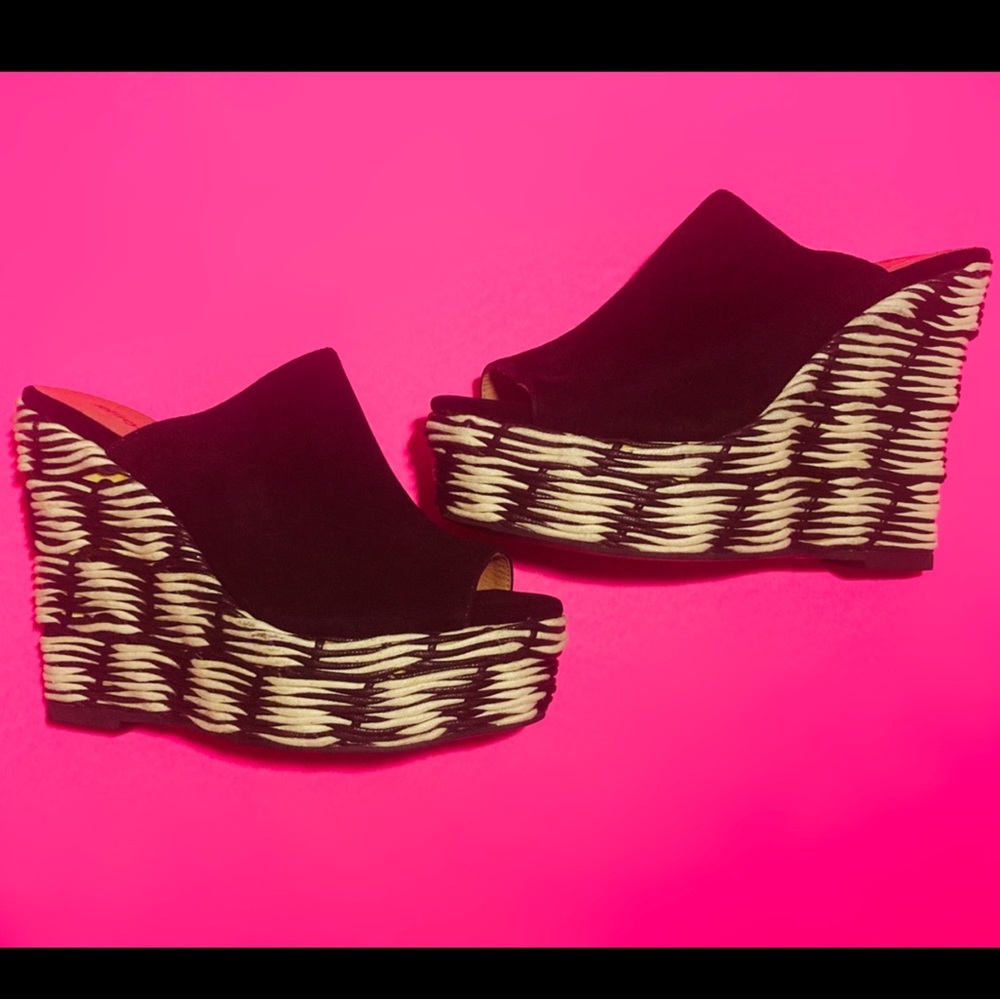 JEFFERY CAMPBELL Black Suede Platform Wedge - size US 7